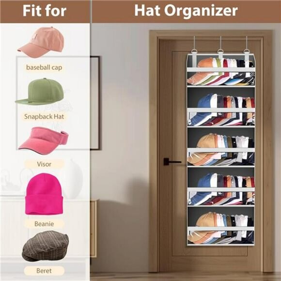 Over the Door Hat Organizer for Baseball Caps, Hold up to 60 Hats Rack Storage - Picture 6 of 7